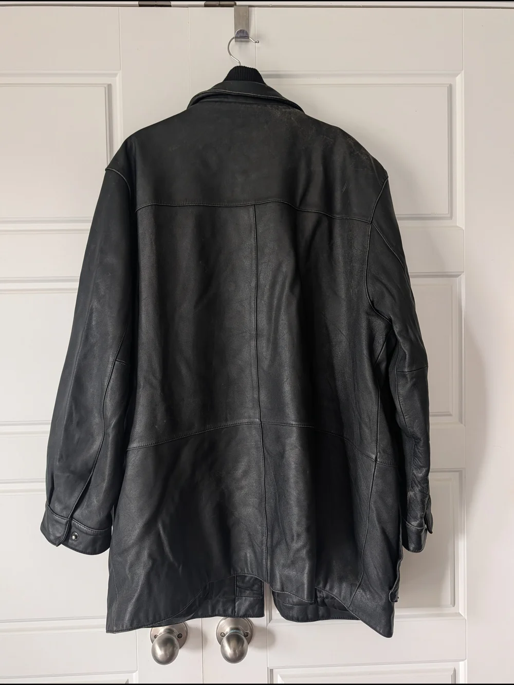 Men's Black Leather Zip-Front Coat